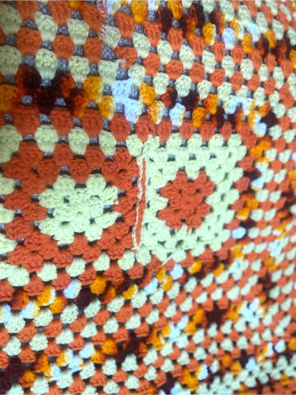 Handmade Multi-Color Crochet Throw Blanket - Orange, Cream & Brown